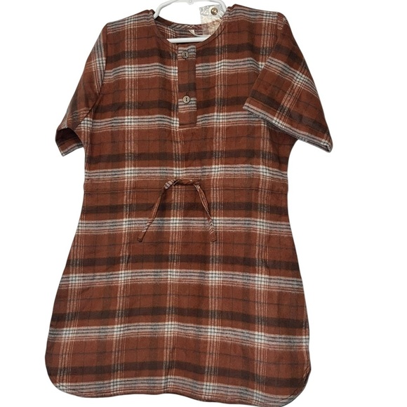 Rylee & Cru Eleni Brown Plaid Short Sleeve flannel Dress 6/7 NWT - Picture 1 of 3